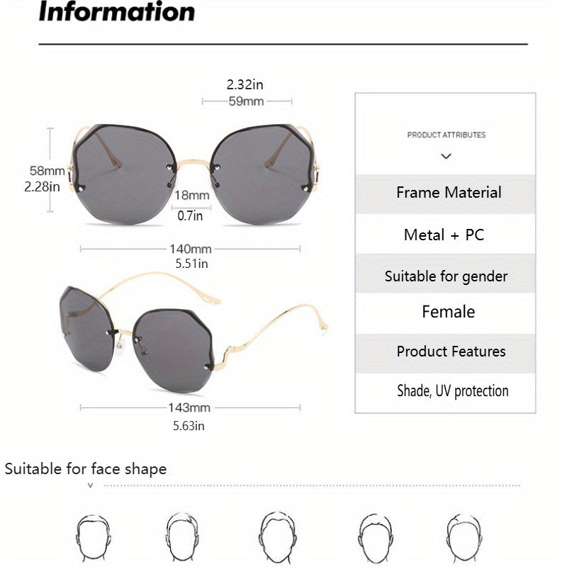 3pcs Women's Rimless Cut-Edge with Metal Curved Legs, Gradient Blue to Pink Tinted PC Lenses, Lightweight Plastic Frames for Fashion &