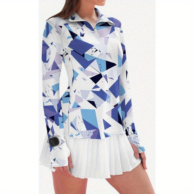 IECCP Women'S Long Sleeve Golf Tops with Sun Protection, 1\u002F4 Zip Pullover for Summer, Quick Dry Athletic Wear for Hiking, Running, And Workouts