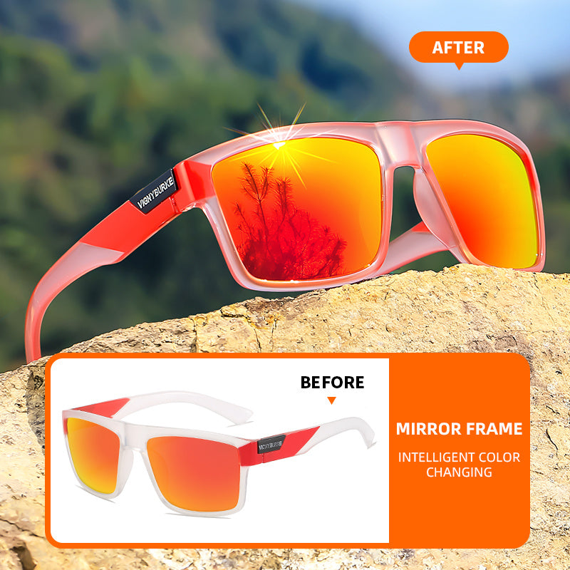 Classic Box Style Glasses, with Protection, Novelty Photochromic Frame, Unisex, Outdoor Sports Sun Protection, Running, Fishing, Driving - Professional Glasses