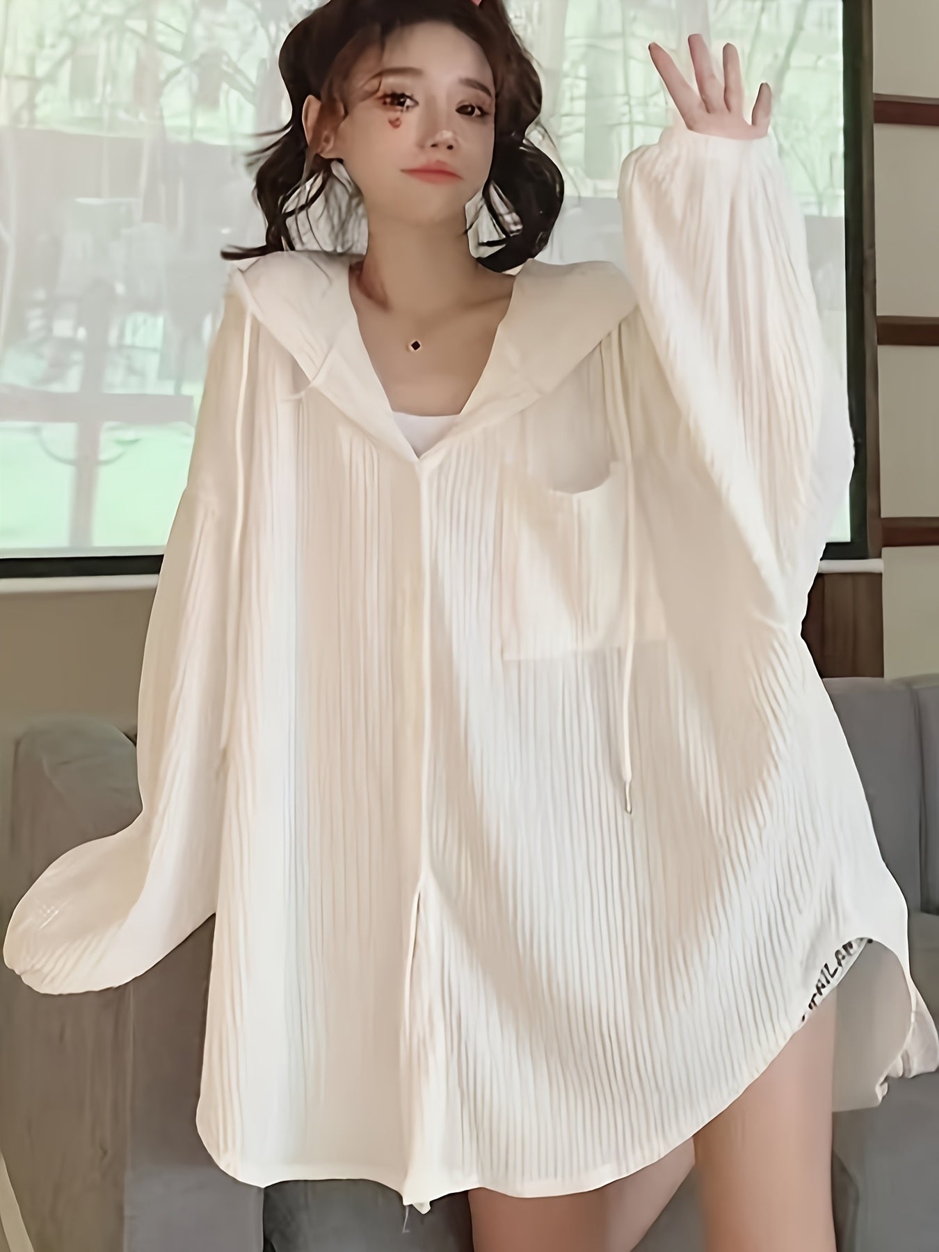 1pc Sunscreen Cardigan Big Size Sunscreen Female External Wear Summer Loose Sister Versatile Lazy Wind Hooded Air Conditioning Shirt Jacket