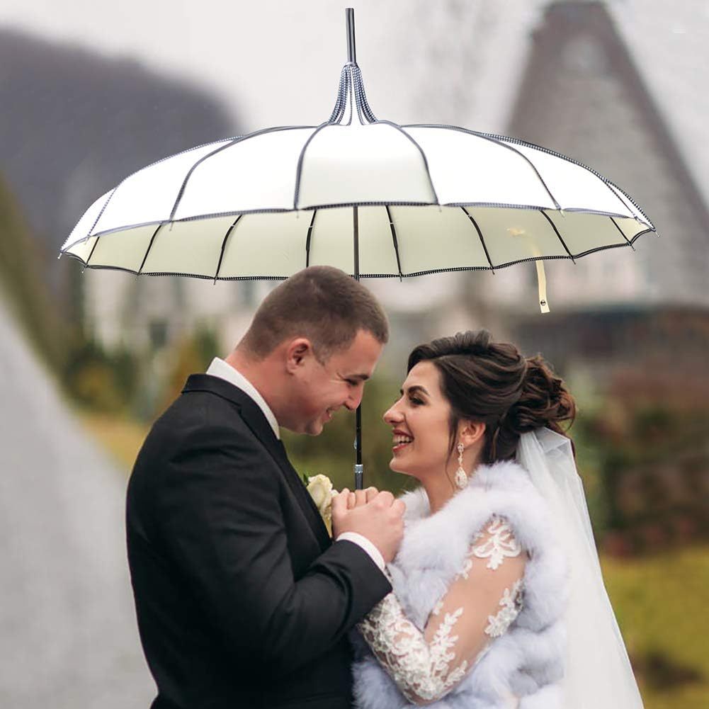 BaeBlue Classic Elegance Ivory Pagoda Peak Umbrella Parasol - 16-Rib High Quality UV Protection, Manual Open Elegant Design for Weddings, Photo Booths & Special Occasions, Wedding Accessory | Sophisticated Style | Durable Ribs, Cute Umbrella