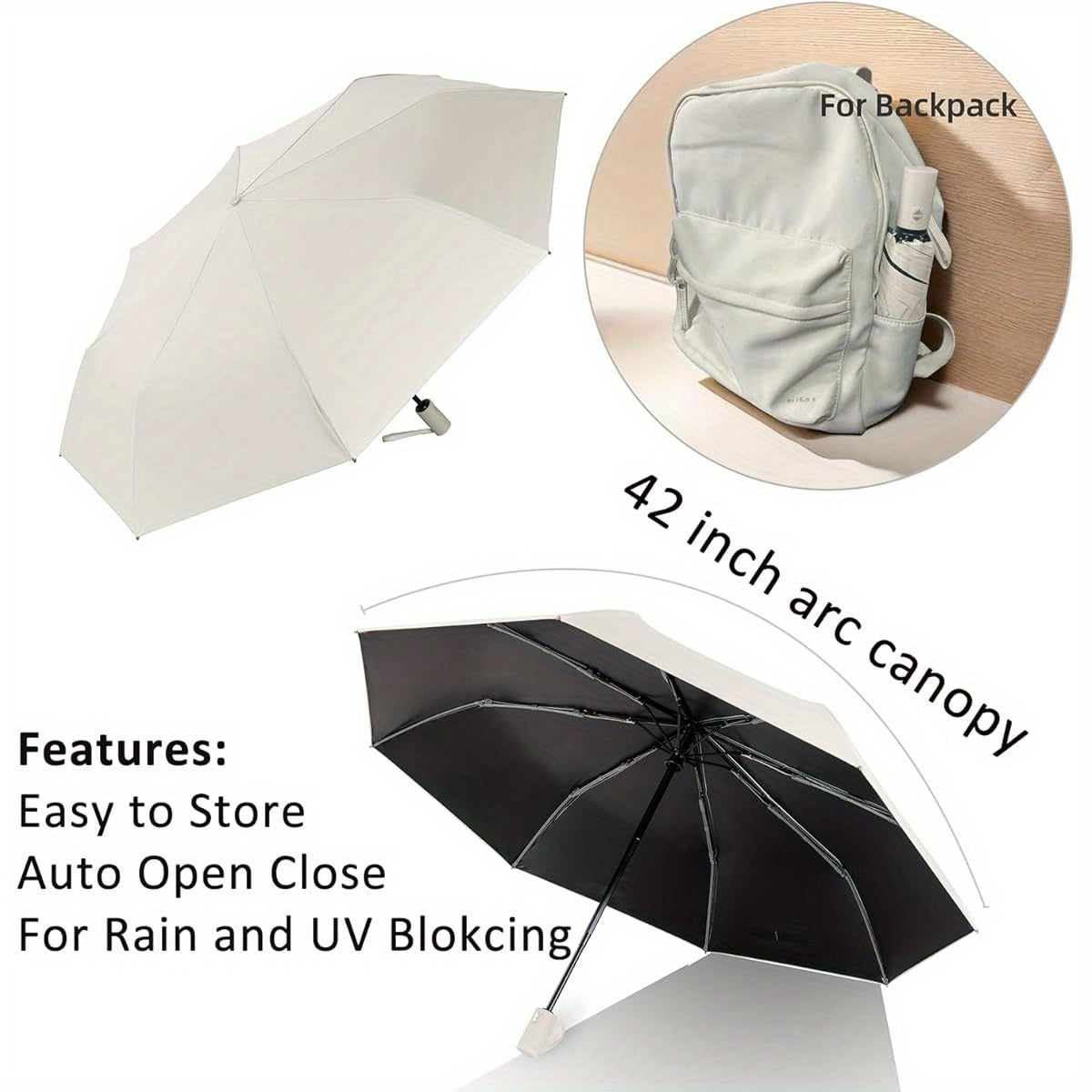 BAODINI Small UV Protection Travel Umbrella Compact for Rain and Sun UPF 50+ Windproof Portable 42 inch Umbrella for Women and Men