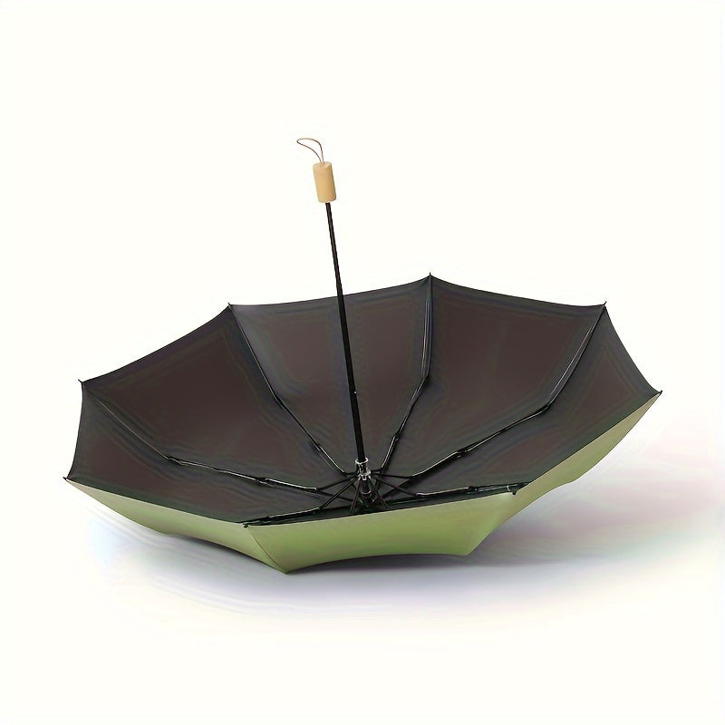 1PC Solid Wood Handle Black Glue Sunshade Umbrella Three Fold 8-bone Umbrella Sun Umbrella