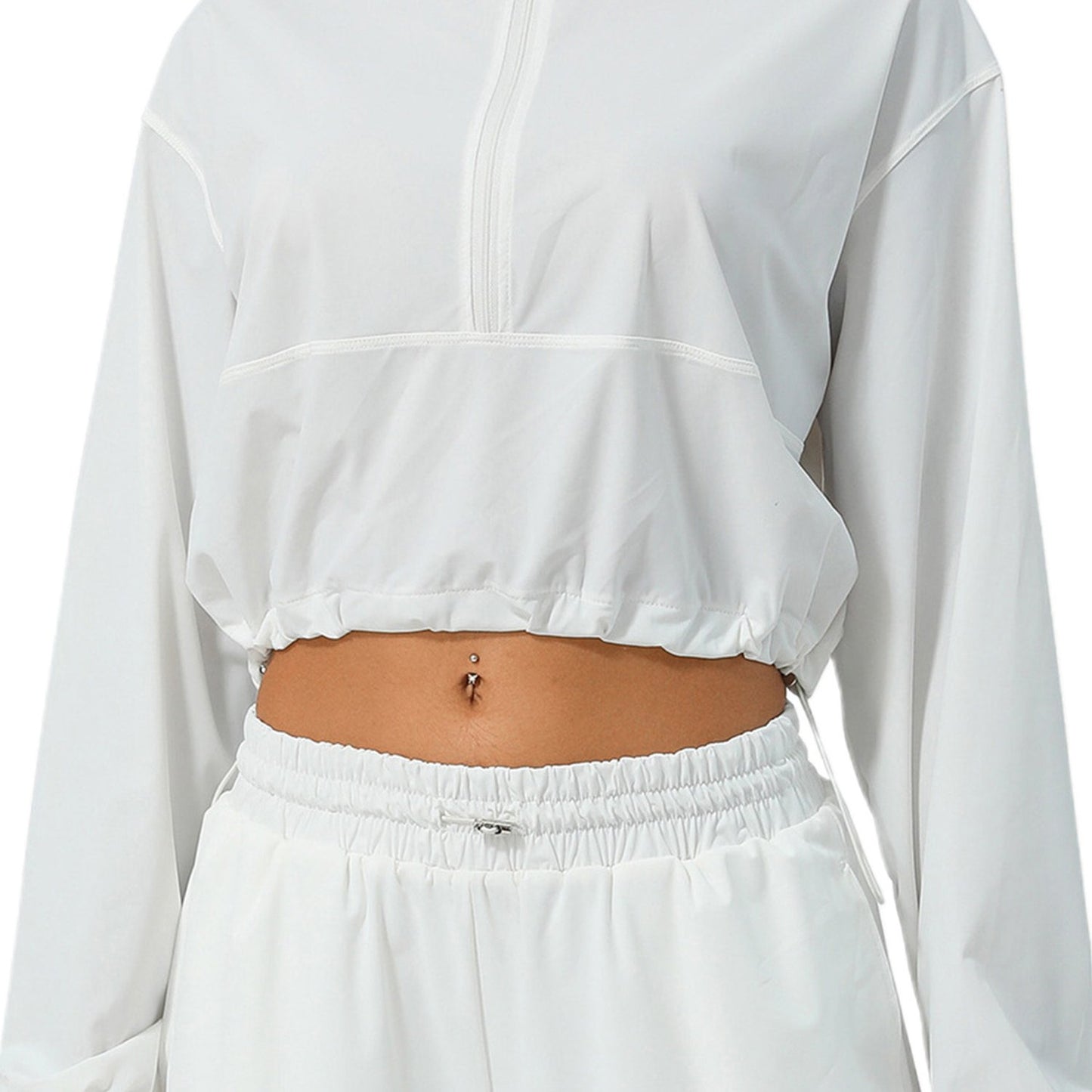 Women's Lightweight Sun Protection Jacket - Long Sleeve, Stand Collar, Zippered, Beige with Ruffled Hem & Cuffs, Summer Outdoor Wear