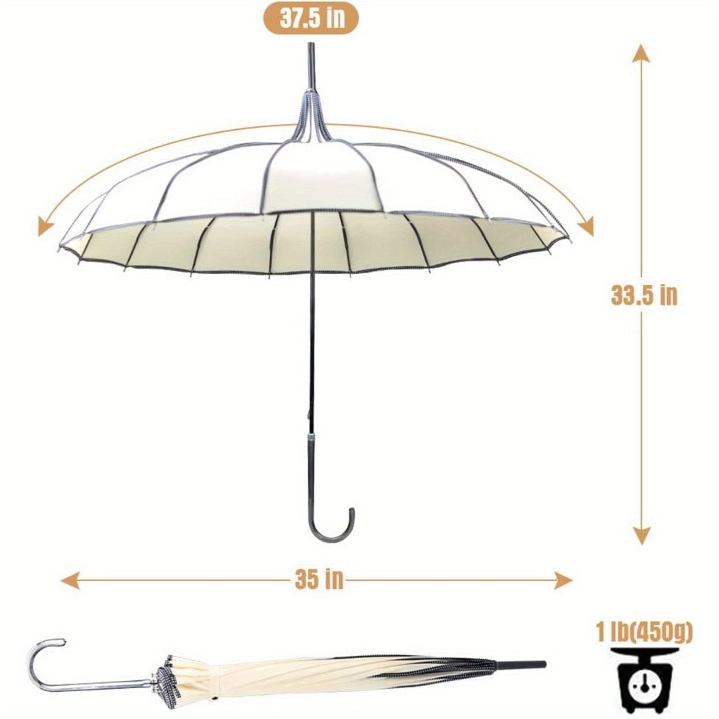 BaeBlue Classic Elegance Ivory Pagoda Peak Umbrella Parasol - 16-Rib High Quality UV Protection, Manual Open Elegant Design for Weddings, Photo Booths & Special Occasions, Wedding Accessory | Sophisticated Style | Durable Ribs, Cute Umbrella
