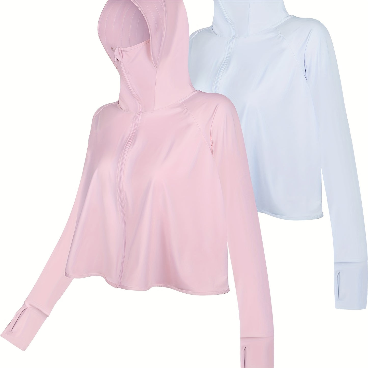 2pcs UV Protection Clothing Sun Protection Hoodie Jacket Full Zip UV Block Clothing for Women