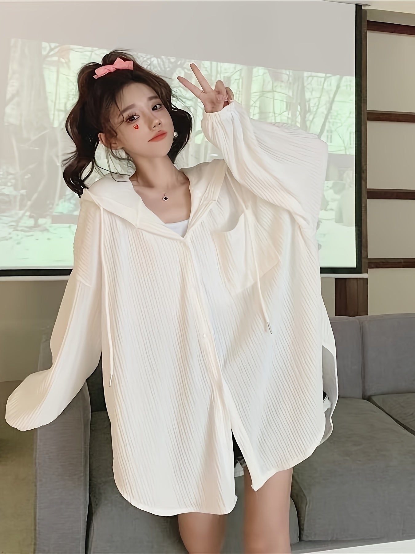 1pc Sunscreen Cardigan Big Size Sunscreen Female External Wear Summer Loose Sister Versatile Lazy Wind Hooded Air Conditioning Shirt Jacket