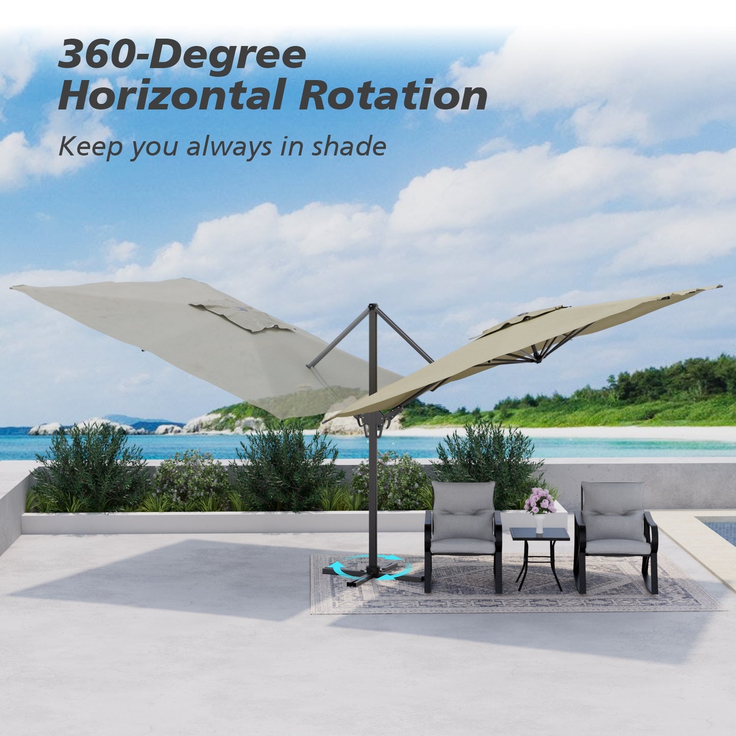 10x10ft Large Patio Umbrella - Double Top Sunshade with 360° Rotation & UV Protection | Summer Outdoor Umbrella for Garden, Pool, Deck & Lawn | Sturdy 8-Rib Frame, Multi-Adjustable Angle, Family-Sized Shade