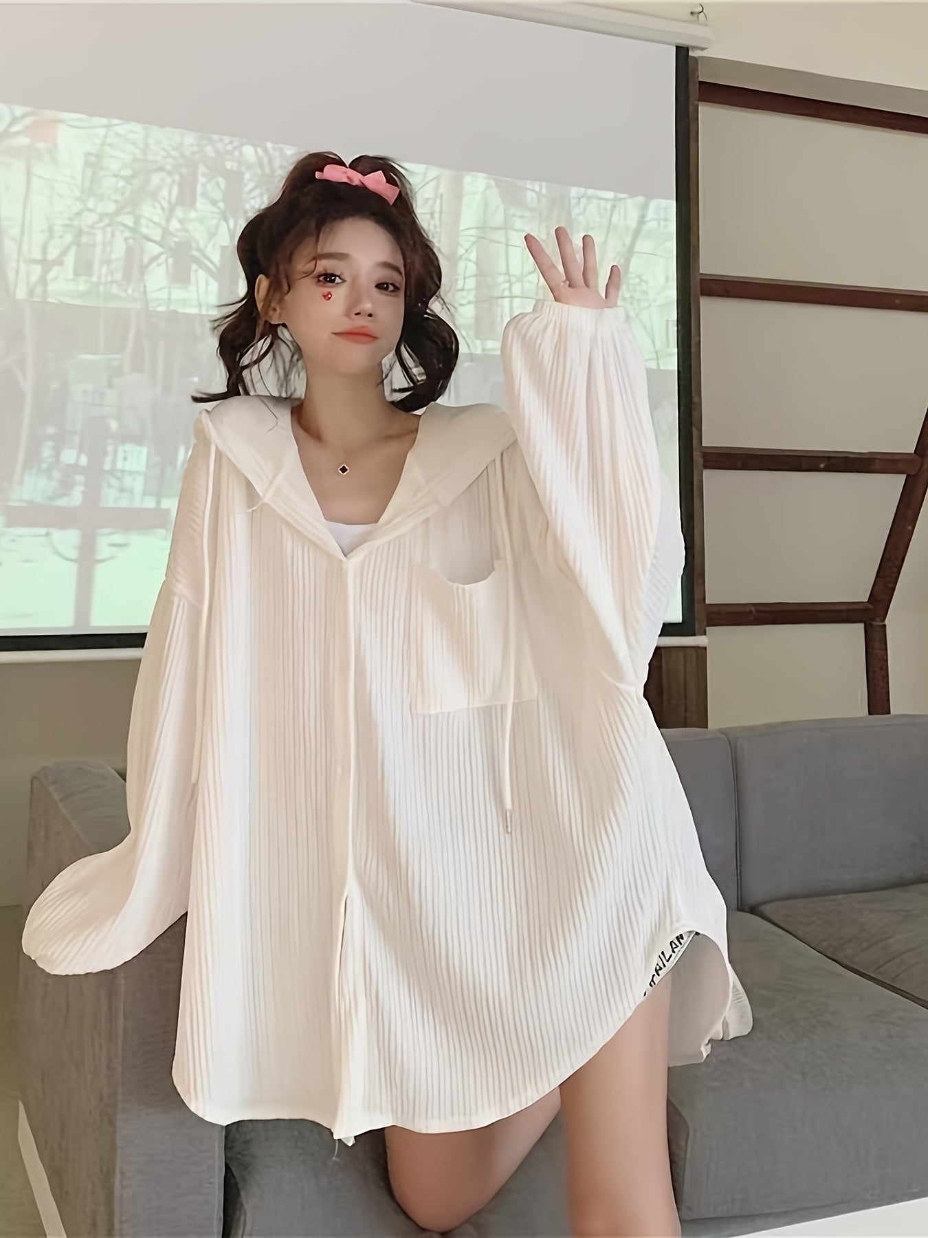 1pc Sunscreen Cardigan Big Size Sunscreen Female External Wear Summer Loose Sister Versatile Lazy Wind Hooded Air Conditioning Shirt Jacket