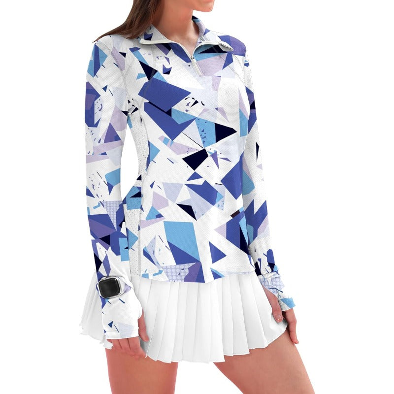 IECCP Women'S Long Sleeve Golf Tops with Sun Protection, 1\u002F4 Zip Pullover for Summer, Quick Dry Athletic Wear for Hiking, Running, And Workouts