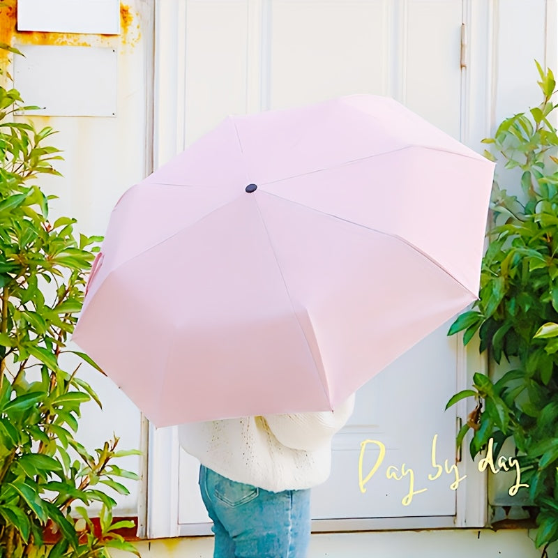 1PC Solid Wood Handle Black Glue Sunshade Umbrella Three Fold 8-bone Umbrella Sun Umbrella