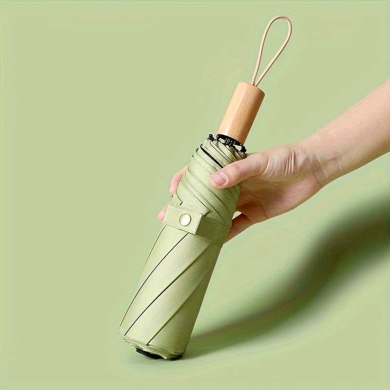 1PC Solid Wood Handle Black Glue Sunshade Umbrella Three Fold 8-bone Umbrella Sun Umbrella