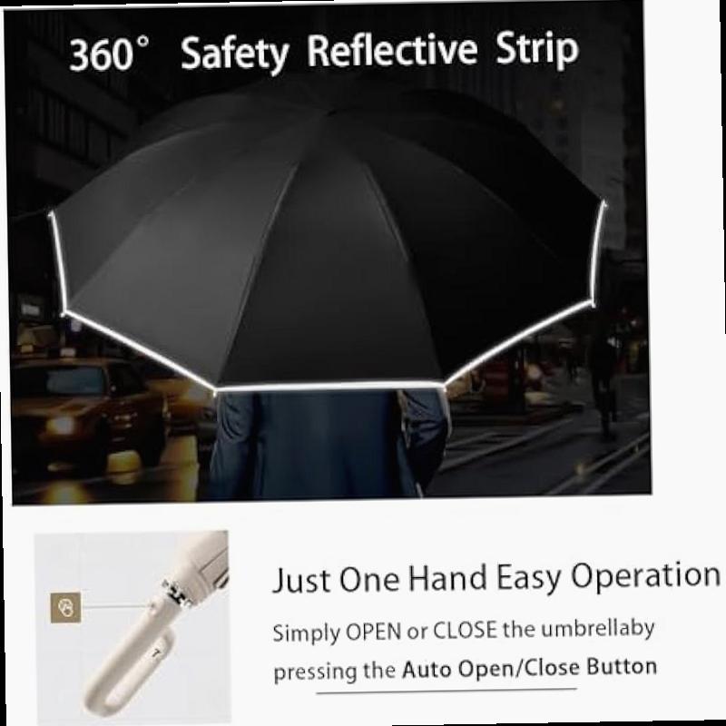 Inverted Reverse Golf Umbrella 10 Ribs Travel Folding Lightweight Compact Portable Backpack Outdoor Sun Rain Anti 99 UV Protection UPF 50 Automatic Open Close Men Women Carabiner Handle Design