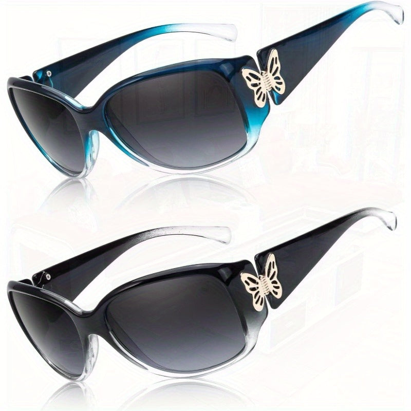 Myiaur for Women 2024 Trendy Retro Shades with Protection Butterfly Decors 2 Pack