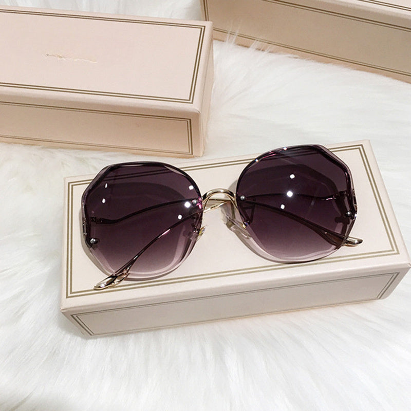 3pcs Women's Rimless Cut-Edge with Metal Curved Legs, Gradient Blue to Pink Tinted PC Lenses, Lightweight Plastic Frames for Fashion &