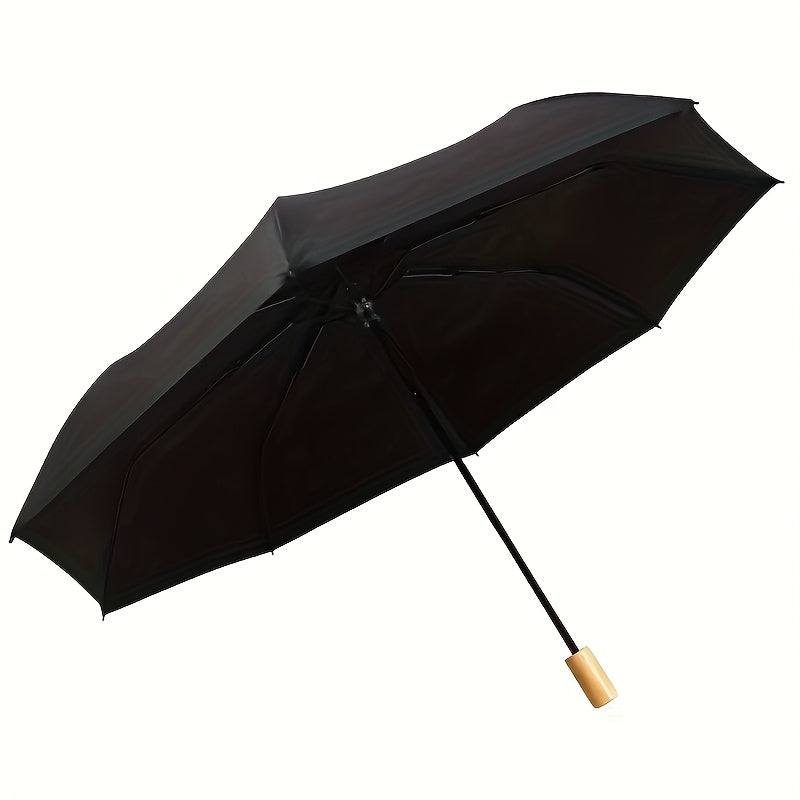 1PC Solid Wood Handle Black Glue Sunshade Umbrella Three Fold 8-bone Umbrella Sun Umbrella