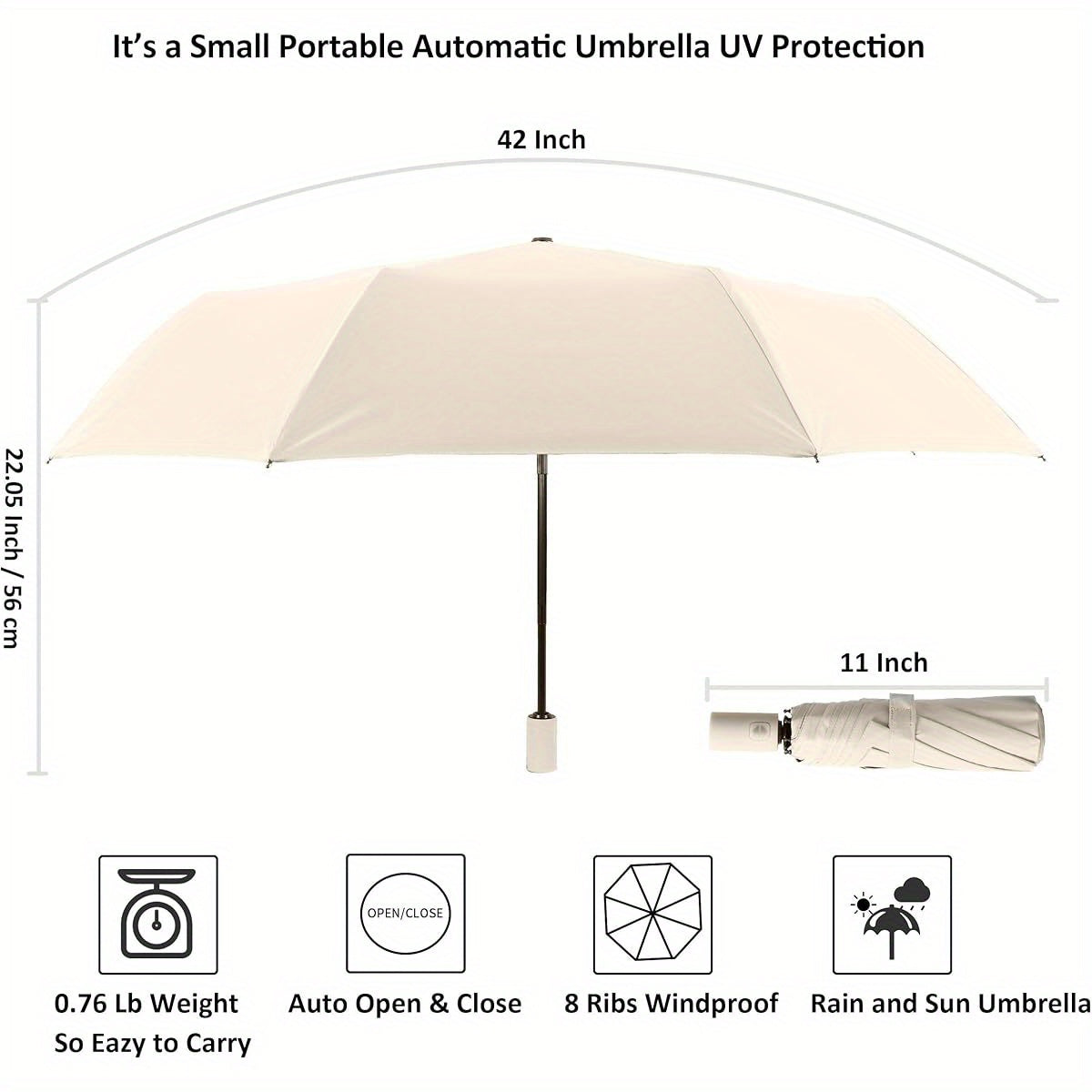 BAODINI Small UV Protection Travel Umbrella Compact for Rain and Sun UPF 50+ Windproof Portable 42 inch Umbrella for Women and Men