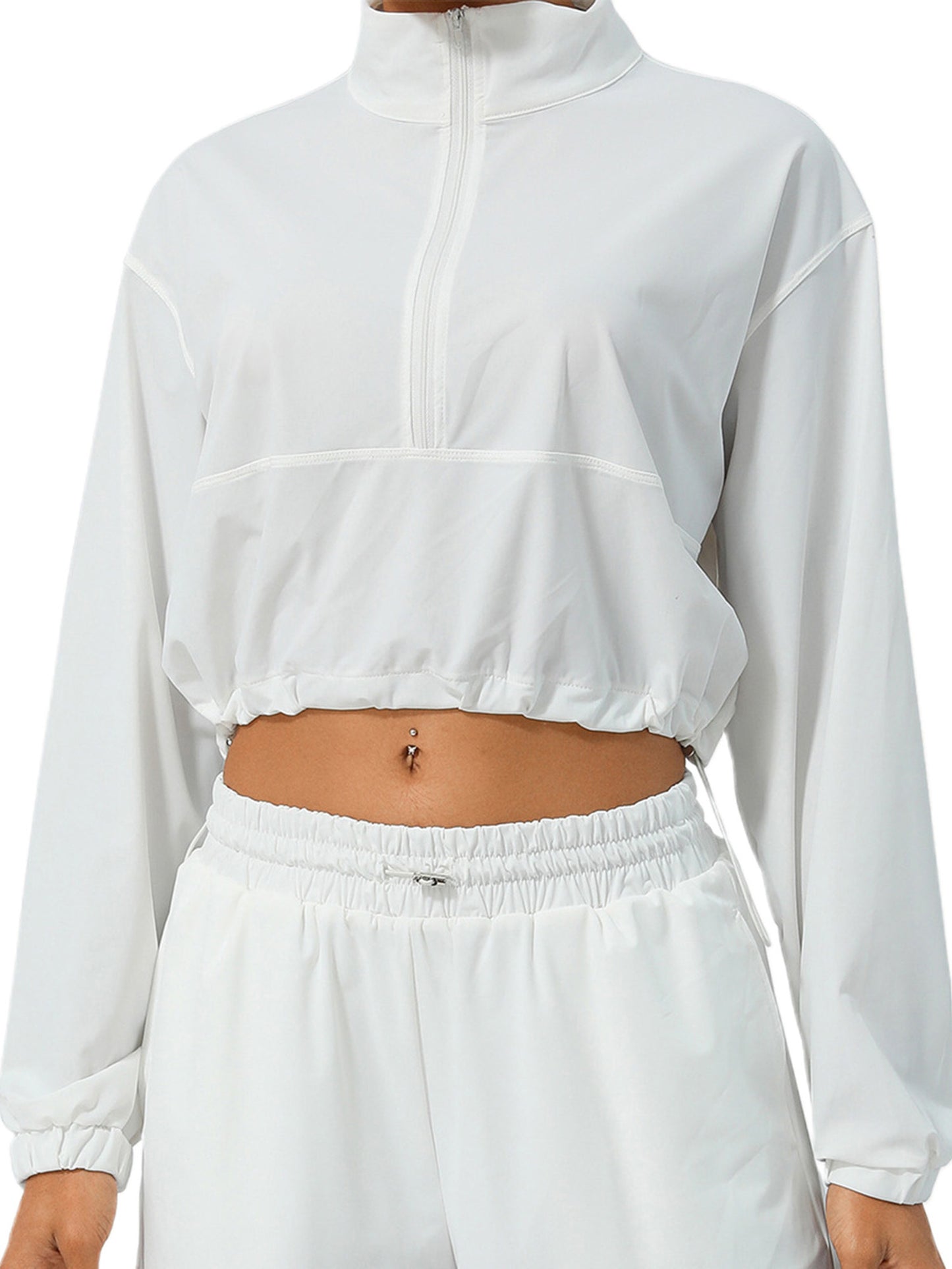 Women's Lightweight Sun Protection Jacket - Long Sleeve, Stand Collar, Zippered, Beige with Ruffled Hem & Cuffs, Summer Outdoor Wear