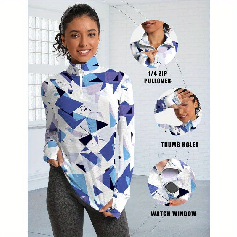 IECCP Women'S Long Sleeve Golf Tops with Sun Protection, 1\u002F4 Zip Pullover for Summer, Quick Dry Athletic Wear for Hiking, Running, And Workouts