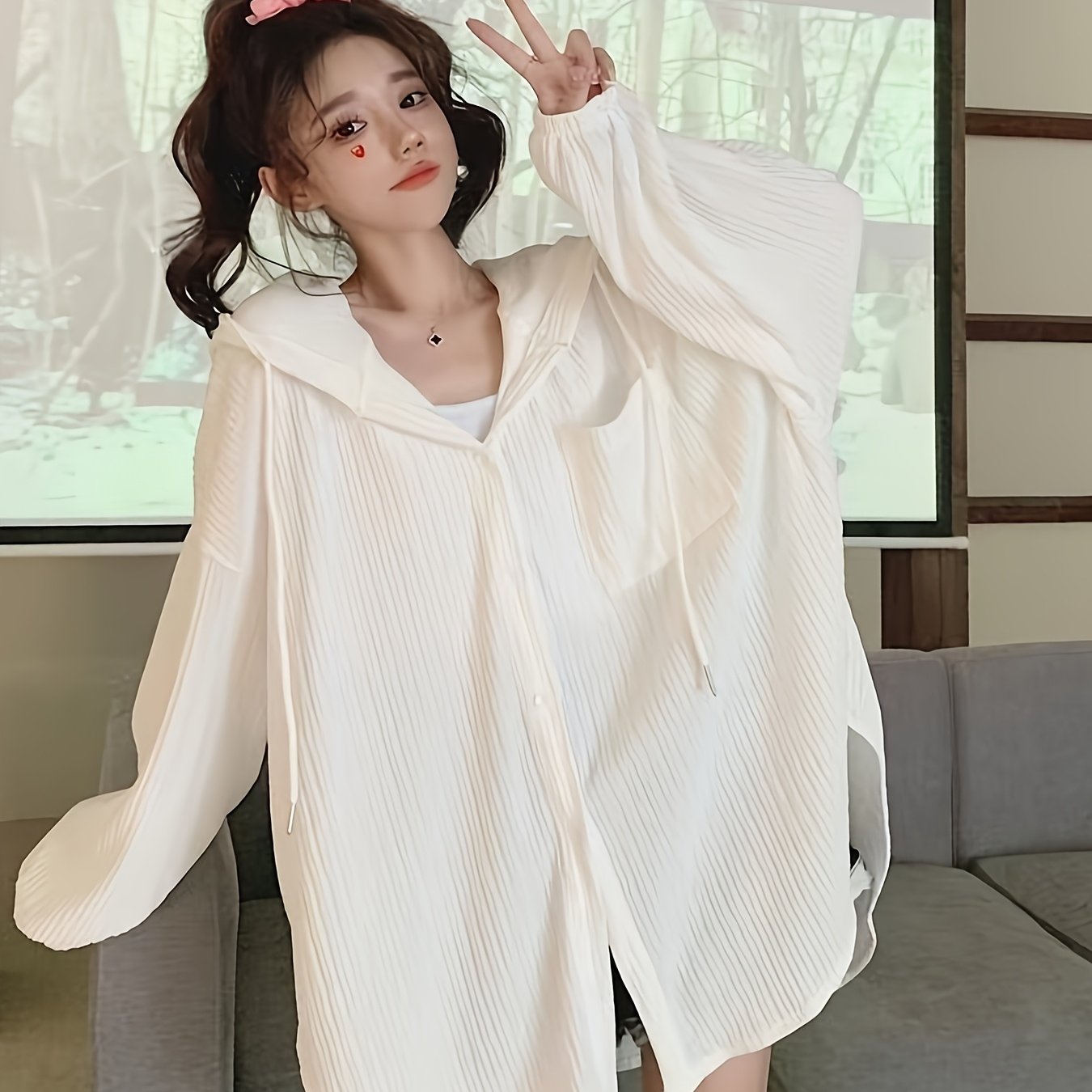 1pc Sunscreen Cardigan Big Size Sunscreen Female External Wear Summer Loose Sister Versatile Lazy Wind Hooded Air Conditioning Shirt Jacket