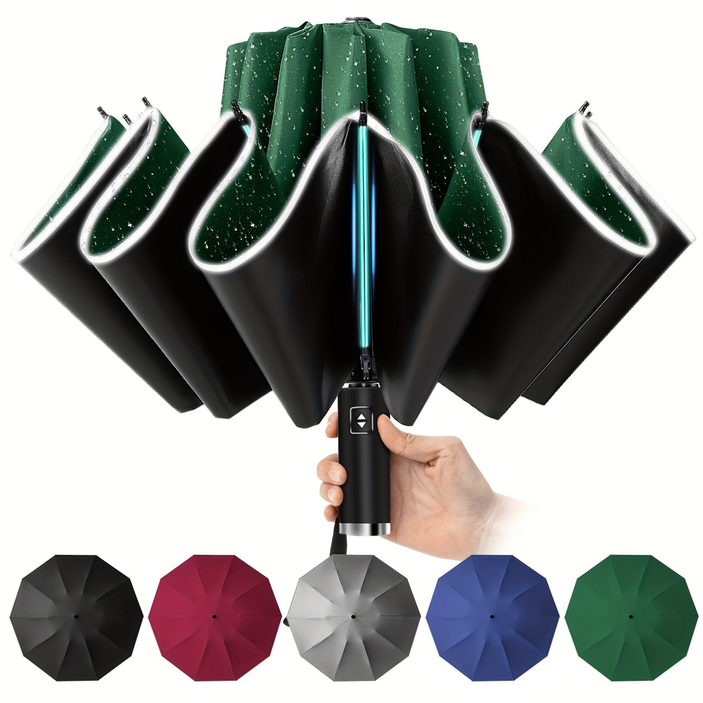 10 Rib Black Pongee Automatic Umbrella - Windproof, UV Protection, Lightweight, Stylish with Reflective Strips, Large Double Umbrella for Two, Casual & Fashionable, Casual Umbrella | Minimalist Style | Lightweight Umbrella