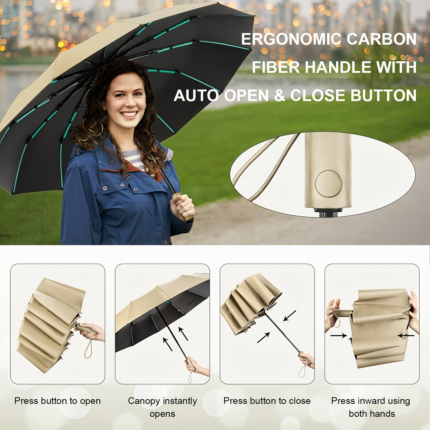 Super Strong Windproof Automatic Folding Men Umbrella, 72\u002F80 Bone Reinforced, Large Rainproof Sun UV Protection Umbrellas Women