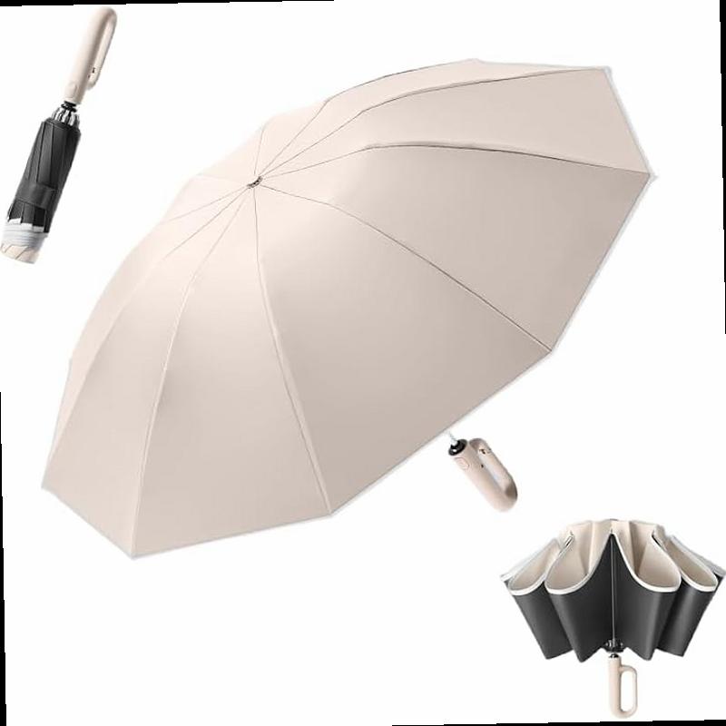 Inverted Reverse Golf Umbrella 10 Ribs Travel Folding Lightweight Compact Portable Backpack Outdoor Sun Rain Anti 99 UV Protection UPF 50 Automatic Open Close Men Women Carabiner Handle Design