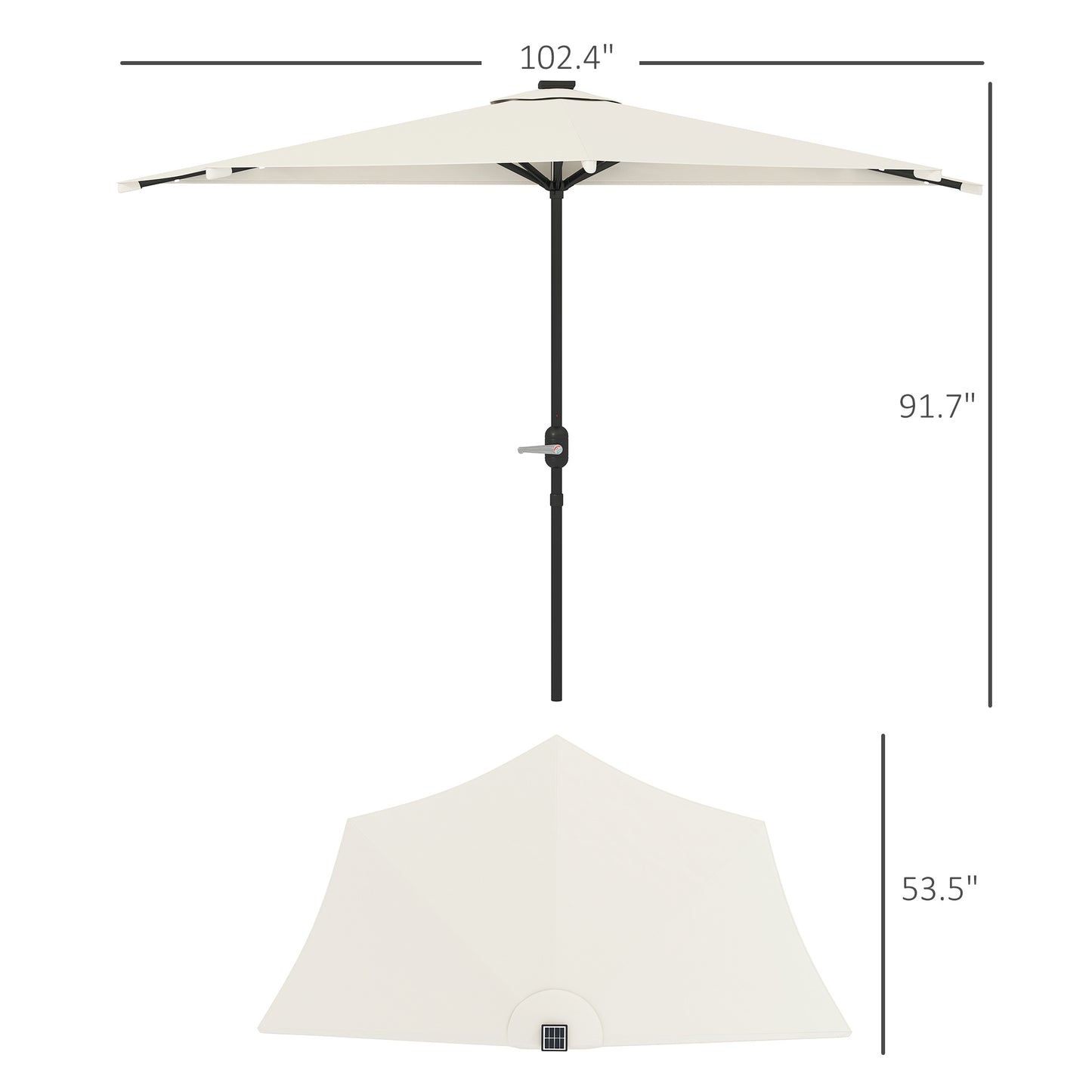 Half Umbrella Outdoor Patio Umbrella, UPF 30+ Small Balcony Umbrella, Vented Half Patio Umbrella with Crank 8 Ribs, Tiltable Porch Umbrella for Garden Deck Poolside
