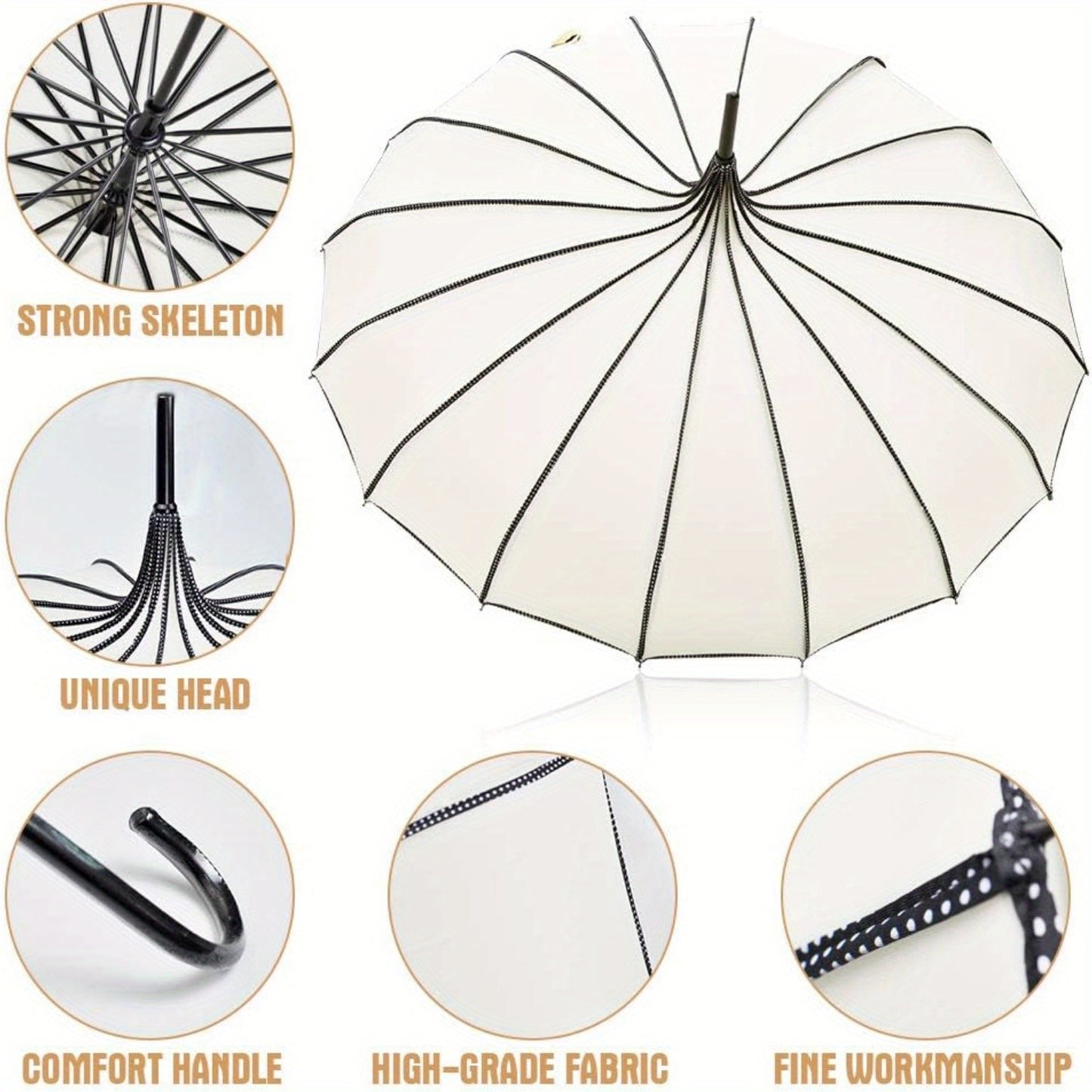 BaeBlue Classic Elegance Ivory Pagoda Peak Umbrella Parasol - 16-Rib High Quality UV Protection, Manual Open Elegant Design for Weddings, Photo Booths & Special Occasions, Wedding Accessory | Sophisticated Style | Durable Ribs, Cute Umbrella