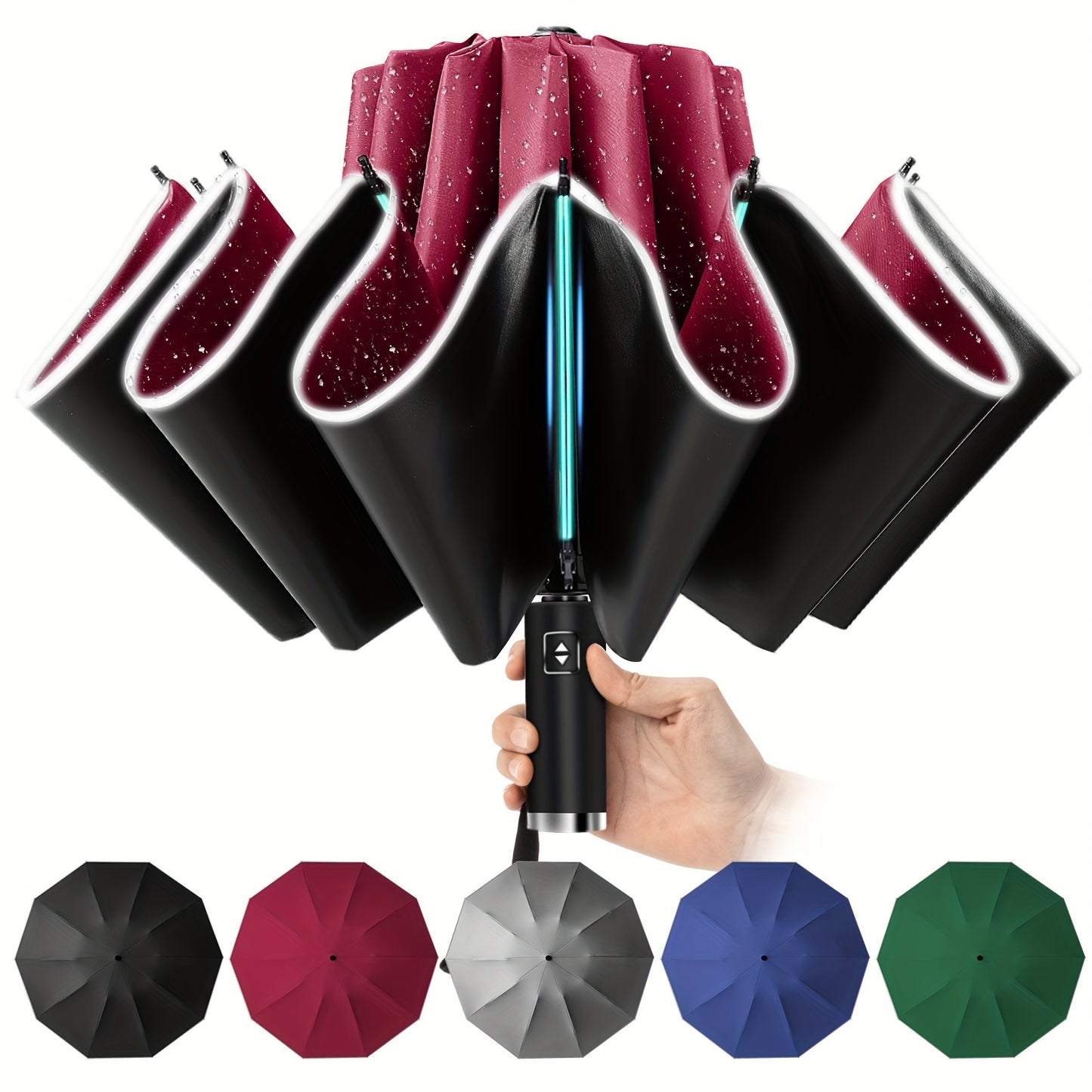 10 Rib Black Pongee Automatic Umbrella - Windproof, UV Protection, Lightweight, Stylish with Reflective Strips, Large Double Umbrella for Two, Casual & Fashionable, Casual Umbrella | Minimalist Style | Lightweight Umbrella
