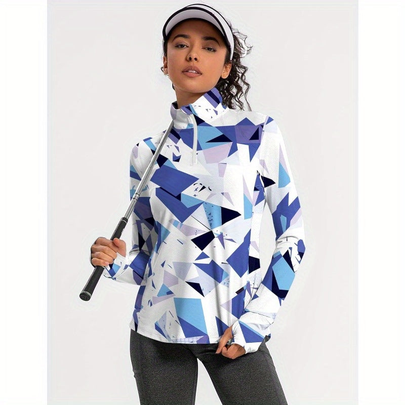 IECCP Women'S Long Sleeve Golf Tops with Sun Protection, 1\u002F4 Zip Pullover for Summer, Quick Dry Athletic Wear for Hiking, Running, And Workouts