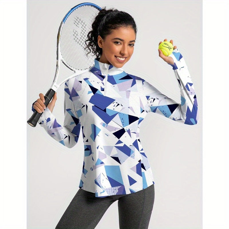 IECCP Women'S Long Sleeve Golf Tops with Sun Protection, 1\u002F4 Zip Pullover for Summer, Quick Dry Athletic Wear for Hiking, Running, And Workouts