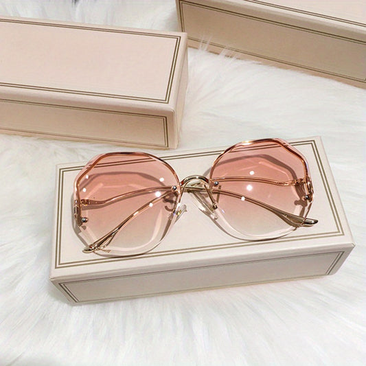 3pcs Women's Rimless Cut-Edge with Metal Curved Legs, Gradient Blue to Pink Tinted PC Lenses, Lightweight Plastic Frames for Fashion &