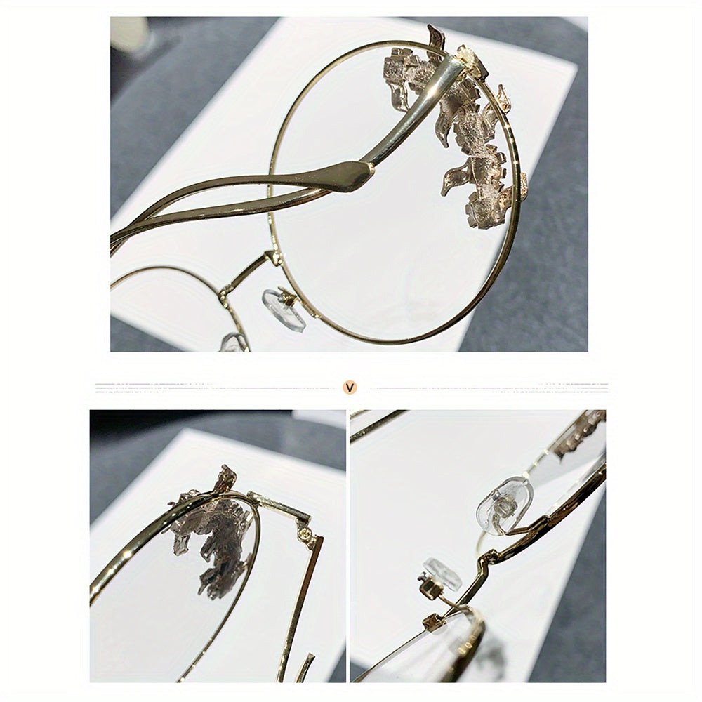 1pc Fashion Round Glasses Glasses with Plastic Diamond Design for Women Metal Frame Perfect Birthday Gift & Mother'S Day Present