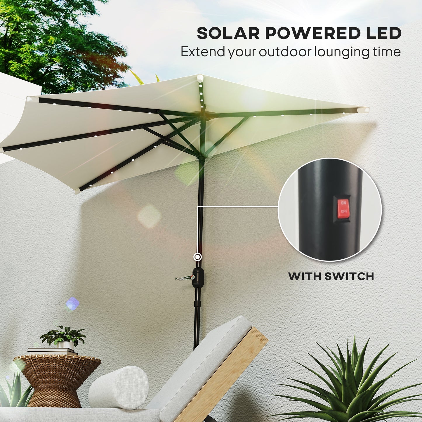 Half Umbrella Outdoor Patio Umbrella, UPF 30+ Small Balcony Umbrella, Vented Half Patio Umbrella with Crank 8 Ribs, Tiltable Porch Umbrella for Garden Deck Poolside