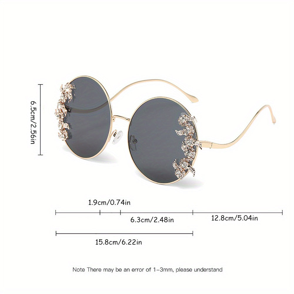 1pc Fashion Round Glasses Glasses with Plastic Diamond Design for Women Metal Frame Perfect Birthday Gift & Mother'S Day Present