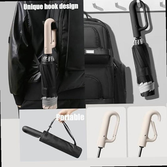 Inverted Reverse Golf Umbrella 10 Ribs Travel Folding Lightweight Compact Portable Backpack Outdoor Sun Rain Anti 99 UV Protection UPF 50 Automatic Open Close Men Women Carabiner Handle Design