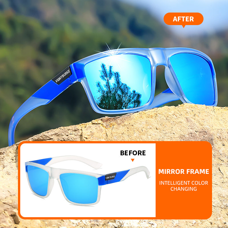 Classic Box Style Glasses, with Protection, Novelty Photochromic Frame, Unisex, Outdoor Sports Sun Protection, Running, Fishing, Driving - Professional Glasses