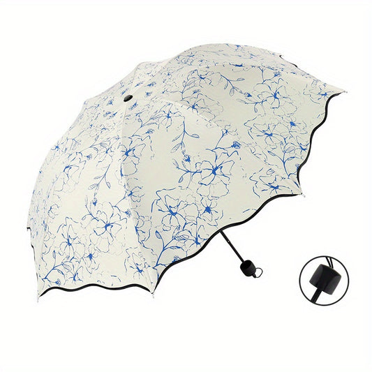 Women 3 Folding Flower Umbrella Ladies Anti-UV Sun Rain Windproof Protection Parasol
