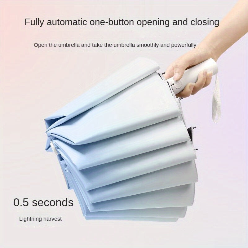 New Arrival! Skyland - Reinforced And Thickened, Windproof And Sunproof, Gradient Color, Portable, 20 Ribs Full Automatic Folding Umbrella
