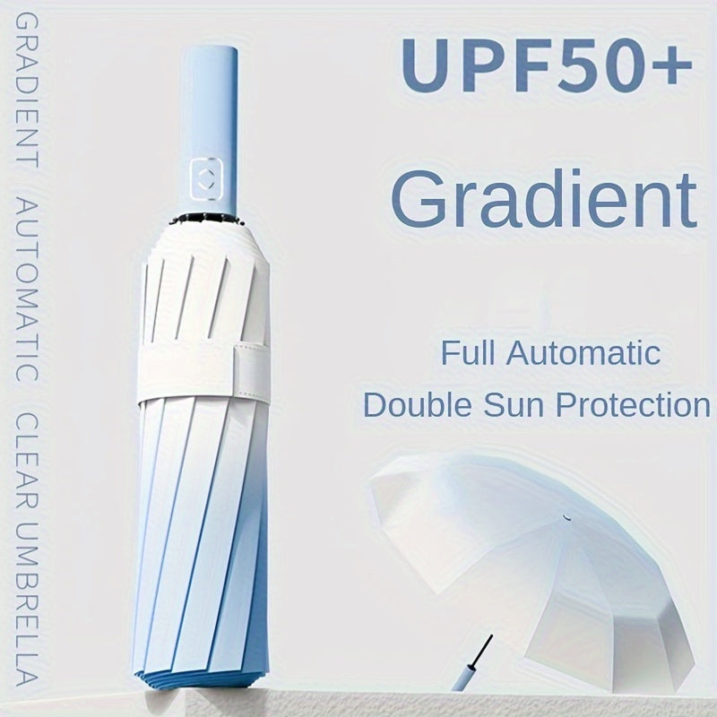 New Arrival! Skyland - Reinforced And Thickened, Windproof And Sunproof, Gradient Color, Portable, 20 Ribs Full Automatic Folding Umbrella