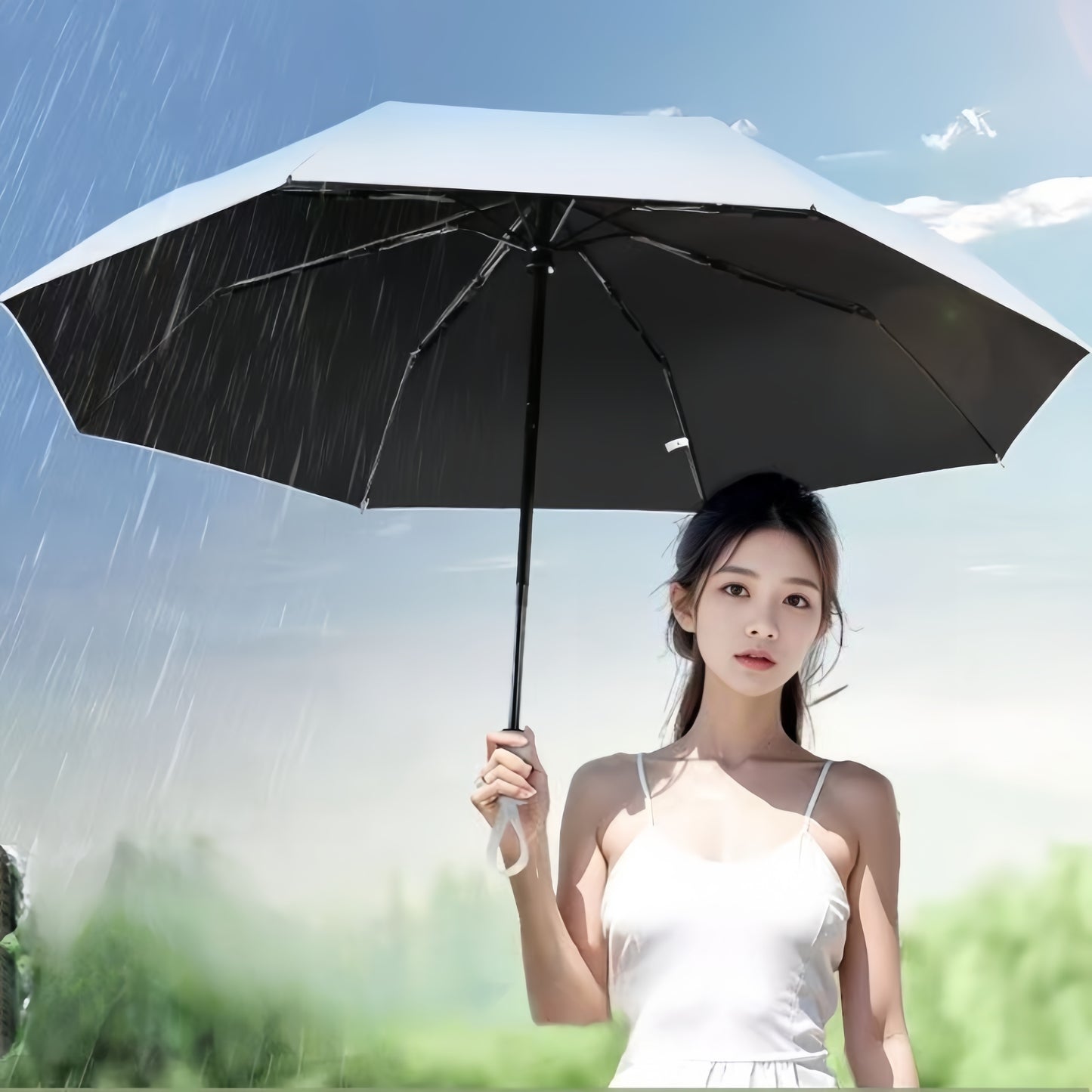 New Arrival! Skyland - Reinforced And Thickened, Windproof And Sunproof, Gradient Color, Portable, 20 Ribs Full Automatic Folding Umbrella