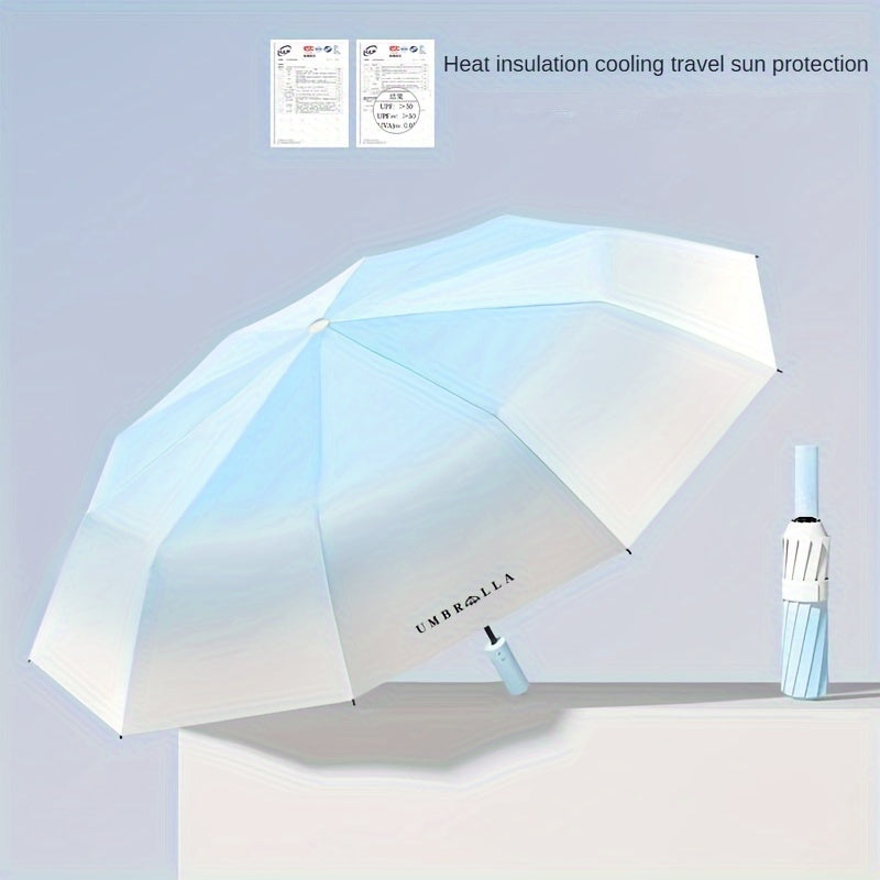 New Arrival! Skyland - Reinforced And Thickened, Windproof And Sunproof, Gradient Color, Portable, 20 Ribs Full Automatic Folding Umbrella