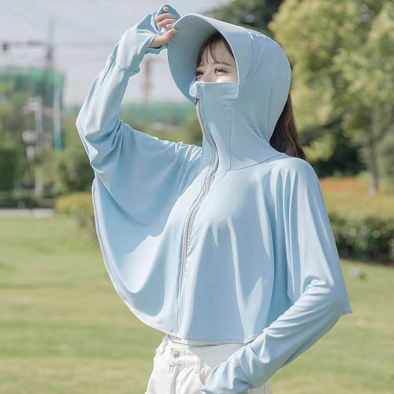 UPF50 Sun Protection Clothing Summer Ice Silk Anti-ultraviolet Hooded Breathable Sun Protection Shirt Sun Cloak Zipper Lightweight Hoodie