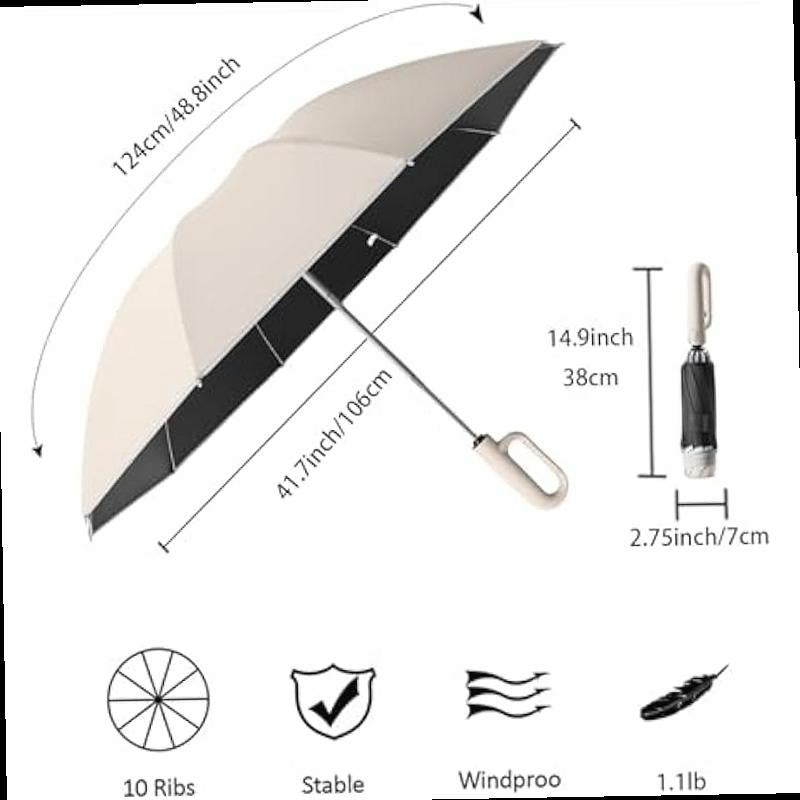Inverted Reverse Golf Umbrella 10 Ribs Travel Folding Lightweight Compact Portable Backpack Outdoor Sun Rain Anti 99 UV Protection UPF 50 Automatic Open Close Men Women Carabiner Handle Design
