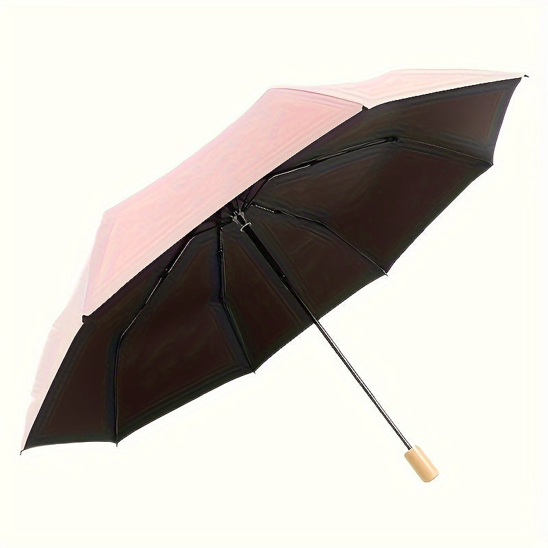 1PC Solid Wood Handle Black Glue Sunshade Umbrella Three Fold 8-bone Umbrella Sun Umbrella