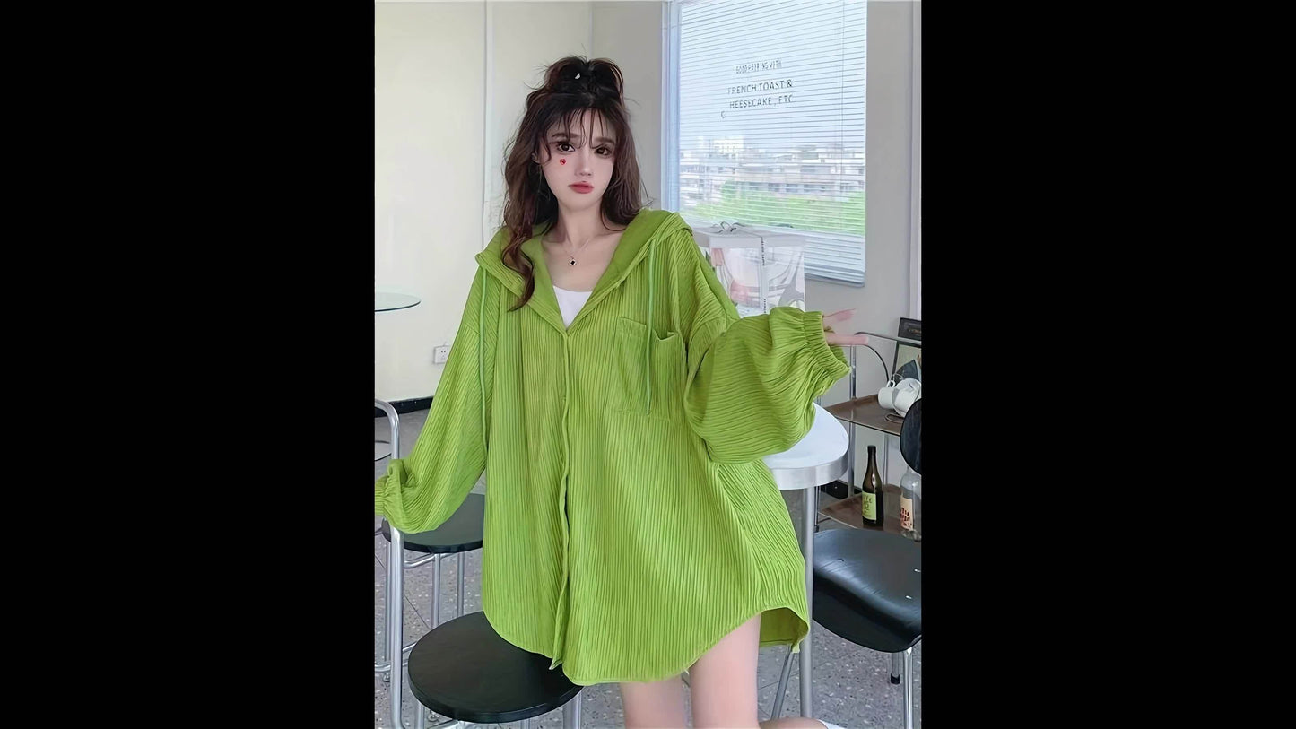 1pc Sunscreen Cardigan Big Size Sunscreen Female External Wear Summer Loose Sister Versatile Lazy Wind Hooded Air Conditioning Shirt Jacket