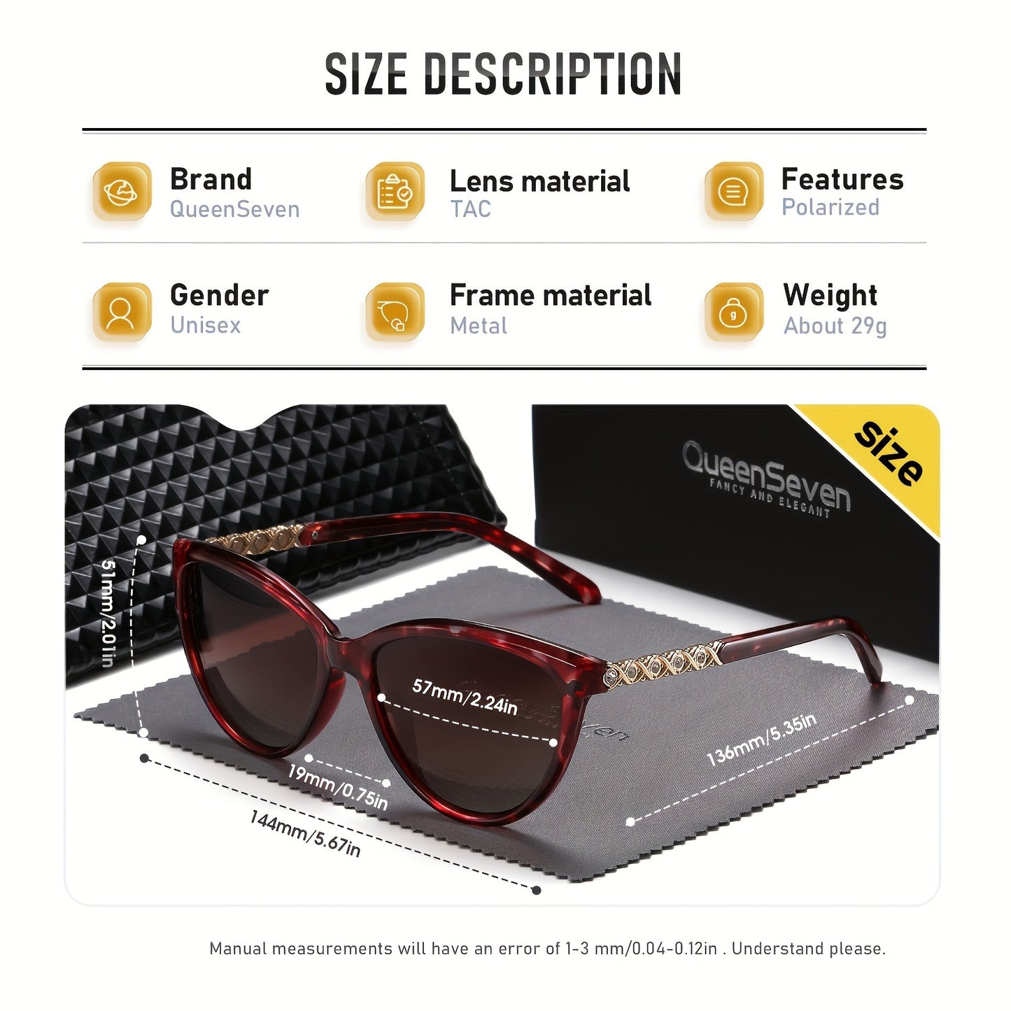 QueenSeven Fashion Glasses- Retro Oval Design, Woven Details, Durable Plastic Frame, Suitable for Daily Wear, Comes with Black Fashion Case and Accessories