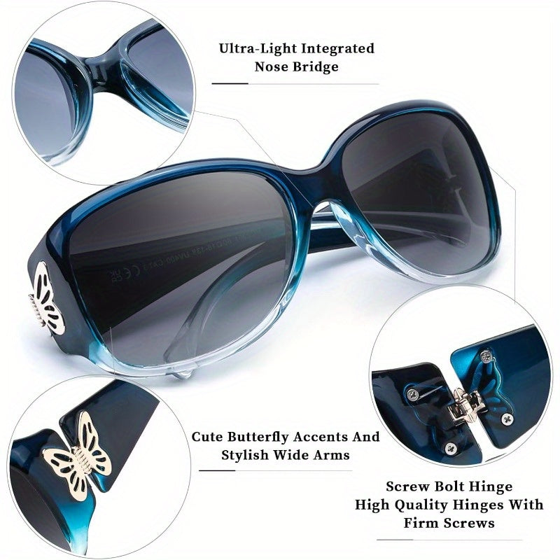 Myiaur for Women 2024 Trendy Retro Shades with Protection Butterfly Decors 2 Pack