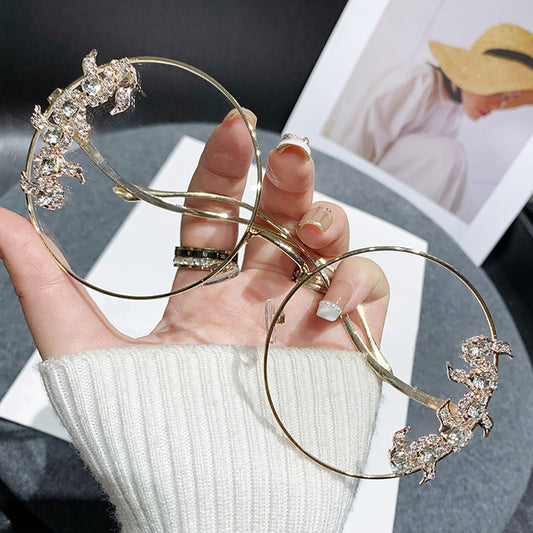 1pc Fashion Round Glasses Glasses with Plastic Diamond Design for Women Metal Frame Perfect Birthday Gift & Mother'S Day Present